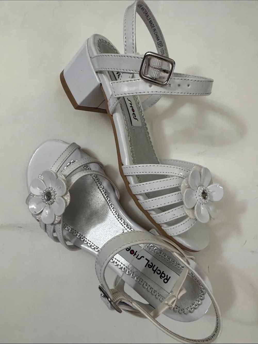 Rachel Shoes White Floral Low‑Heel Sandals for Girls